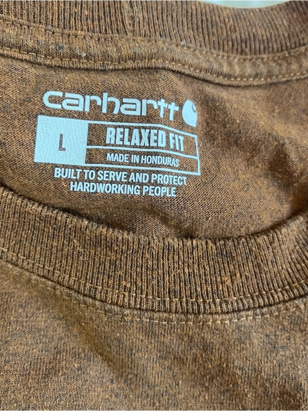 Carhartt Brown Long Sleeve Pocket Tee with Yellow Logo - Picture 4 of 4